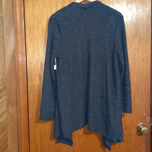 •FRENCH LAUNDRY•NWT GRAY WAFFLE KNIT OPEN FRONT WATERFALL CARDIGAN SIZE LARGE - Picture 2 of 7